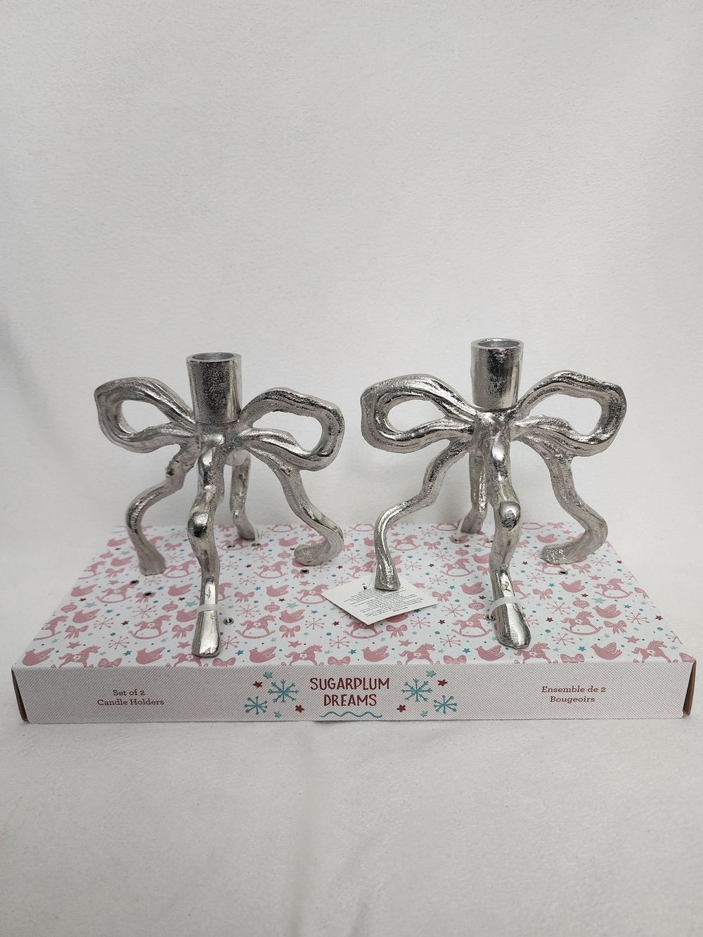Silver Bow Candle Holders - Set of 2